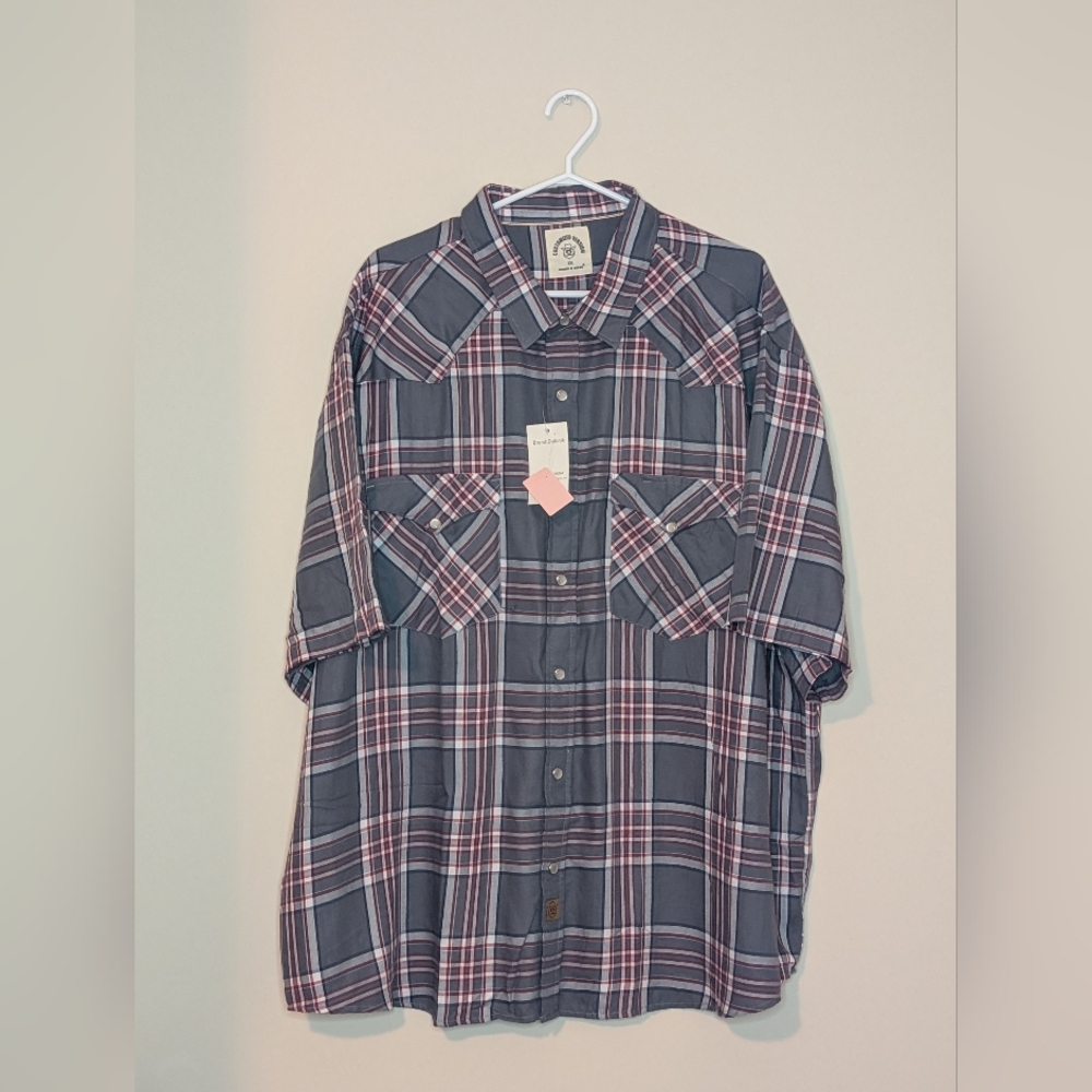 Dubinik, Casual Plaid Button-Down Shirt in Gray and Red, Size 3XL